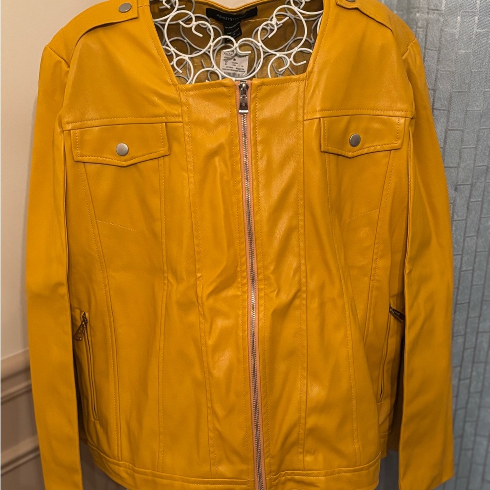 Ashley Stewart Mustard Faux Leather Jacket